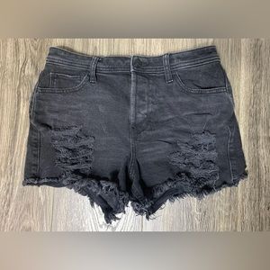 Hollister High Rise Cut Off Mom Shorts Womens 7 Distressed Denim Bottoms Black